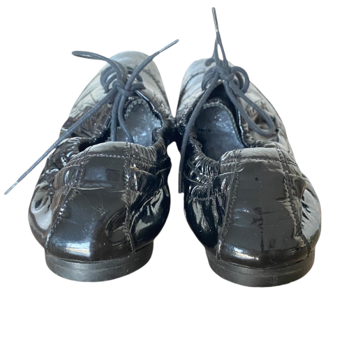 MIU MIU Black Patent Leather Perforated Elastic Back Brogue Oxford, Size 37