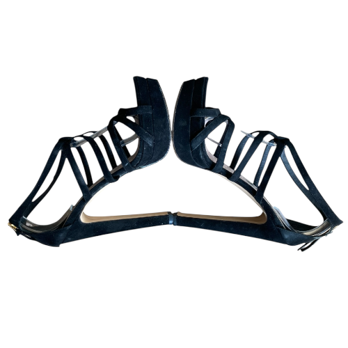 MIU MIU Black Suede Strappy Open Toe High Heel Sandals, Size 39