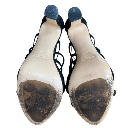 MIU MIU Black Suede Strappy Open Toe High Heel Sandals, Size 39