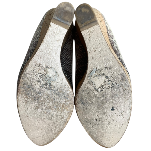 MIU MIU Two Tone Embossed Snakeskin Cork Wedge Pumps, Size 38