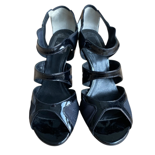 NEW CHRISTIAN DIOR Black Patent Leather, Mesh Caged Strappy Open Toe Sandals, 36