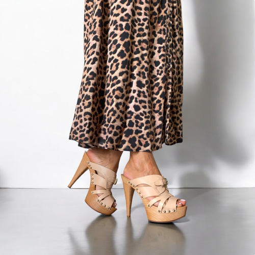 NEW CHRISTIAN DIOR Poudre Leather Strappy, Wood Clog Platform Mules, Size 37