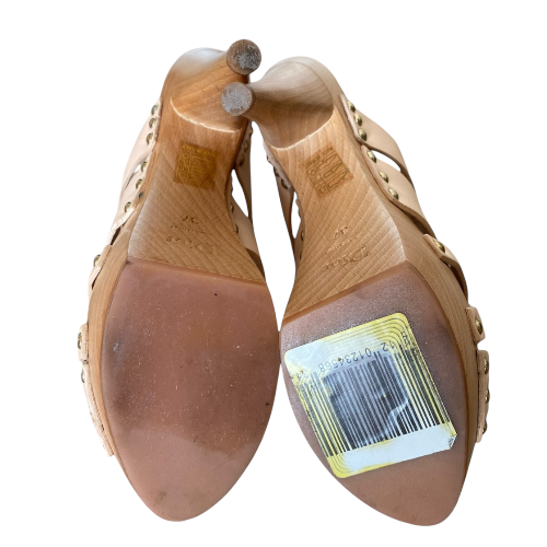 NEW CHRISTIAN DIOR Poudre Leather Strappy, Wood Clog Platform Mules, Size 37