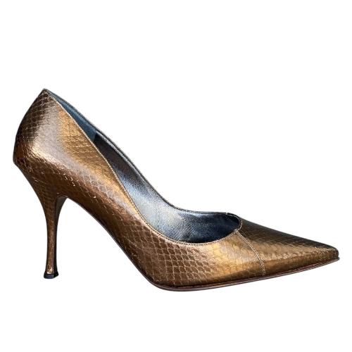 NEW DOLCE & GABBANA Metallic Brown Python Leather Pointed Toe Pumps, Size 38.5