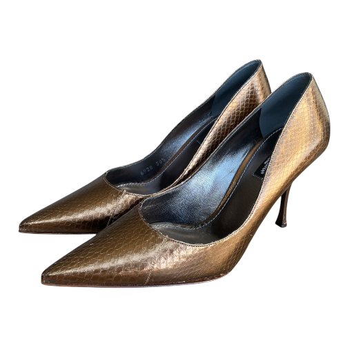 NEW DOLCE & GABBANA Metallic Brown Python Leather Pointed Toe Pumps, Size 38.5