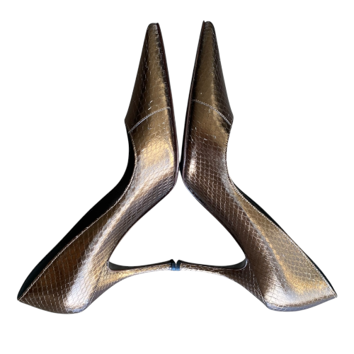 NEW DOLCE & GABBANA Metallic Brown Python Leather Pointed Toe Pumps, Size 38.5