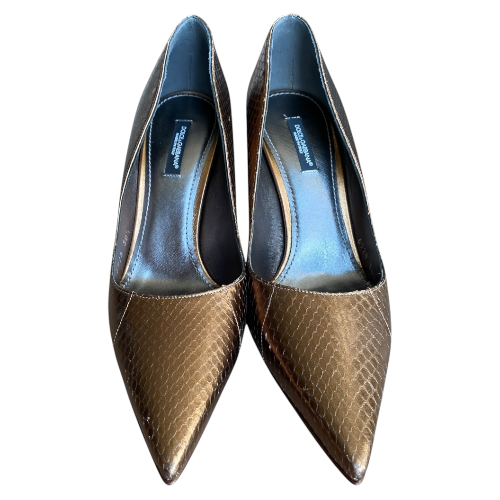NEW DOLCE & GABBANA Metallic Brown Python Leather Pointed Toe Pumps, Size 38.5