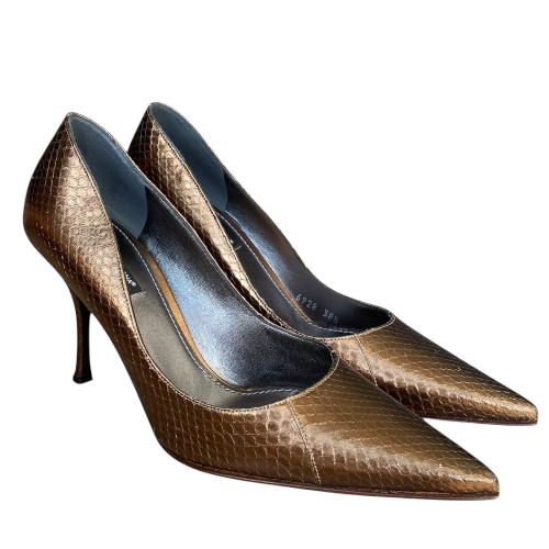 NEW DOLCE & GABBANA Metallic Brown Python Leather Pointed Toe Pumps, Size 38.5