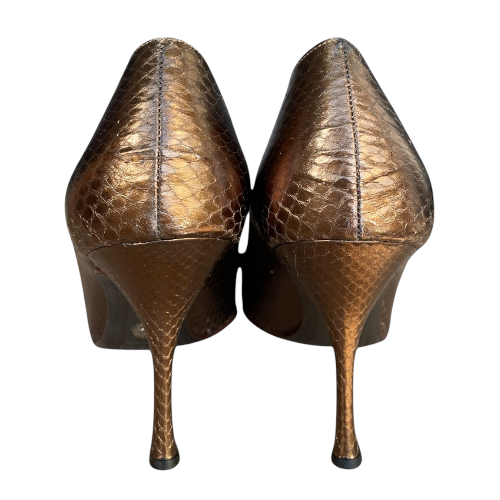 NEW DOLCE & GABBANA Metallic Brown Python Leather Pointed Toe Pumps, Size 38.5