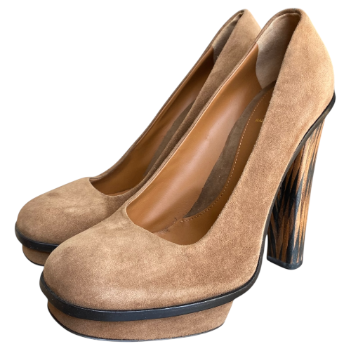 NEW FENDI Brown Suede Platform Pumps, Size 39