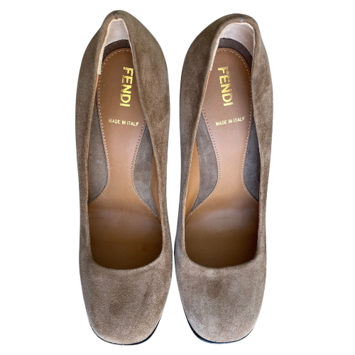 NEW FENDI Brown Suede Platform Pumps, Size 39