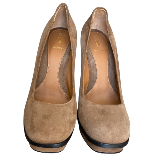 NEW FENDI Brown Suede Platform Pumps, Size 39