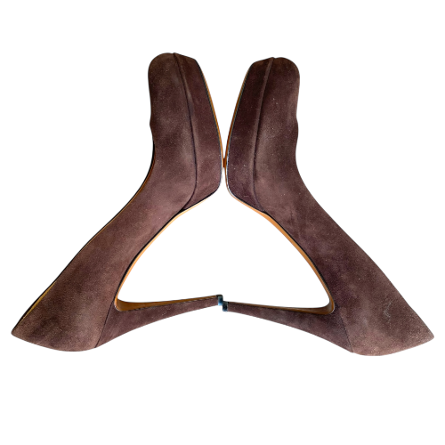 NEW GUCCI Betty Brown Suede Mid Platform Pumps, Size 38