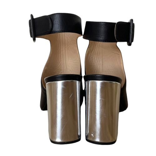 PRADA Black Leather Halter Ankle Strap Silver Chunky Heel Sandals, Size 36.5
