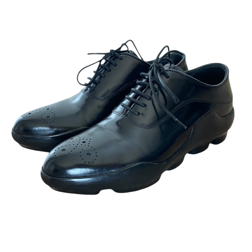 PRADA Black Shiny Leather Full Brogue Oxford, Size 36