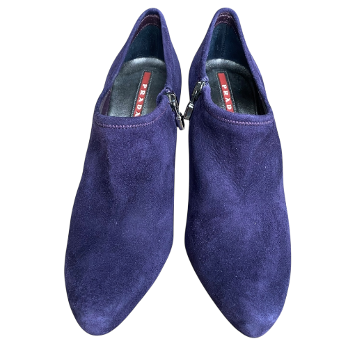 PRADA Purple Suede Logo & Zipper Ankle Boots, Size 36.5