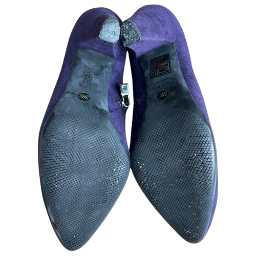 PRADA Purple Suede Logo & Zipper Ankle Boots, Size 36.5