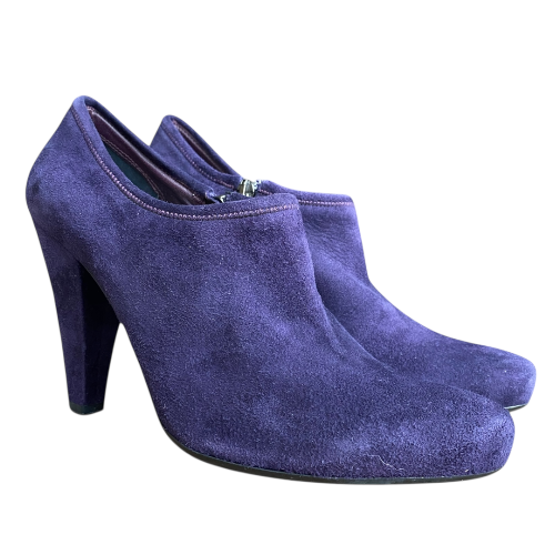PRADA Purple Suede Logo & Zipper Ankle Boots, Size 36.5