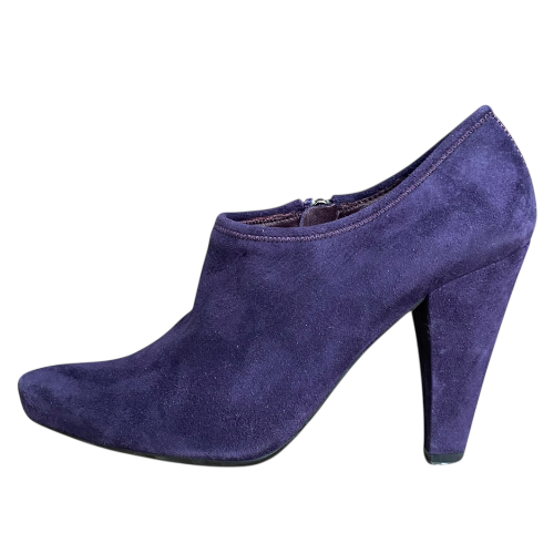 PRADA Purple Suede Logo & Zipper Ankle Boots, Size 36.5