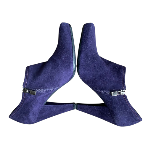 PRADA Purple Suede Logo & Zipper Ankle Boots, Size 36.5