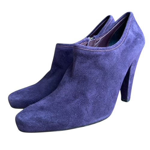 PRADA Purple Suede Logo & Zipper Ankle Boots, Size 36.5