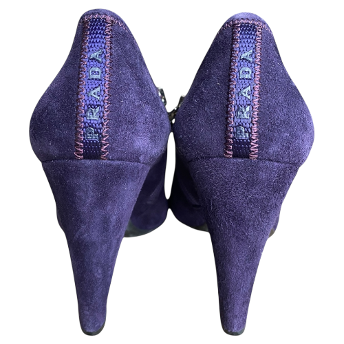 PRADA Purple Suede Logo & Zipper Ankle Boots, Size 36.5