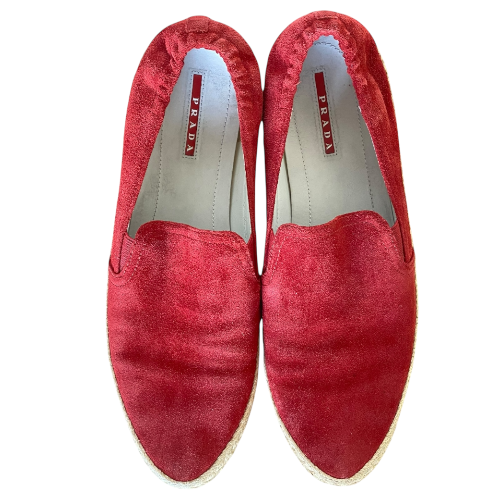 PRADA Sport Red Suede Espadrille Slip On Sneakers, Size 41