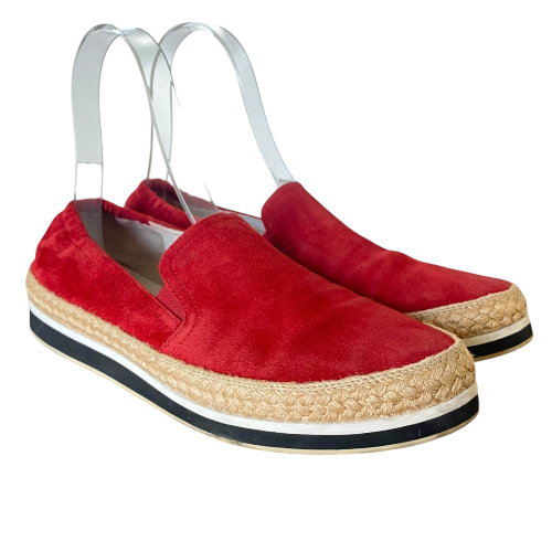 PRADA Sport Red Suede Espadrille Slip On Sneakers, Size 41