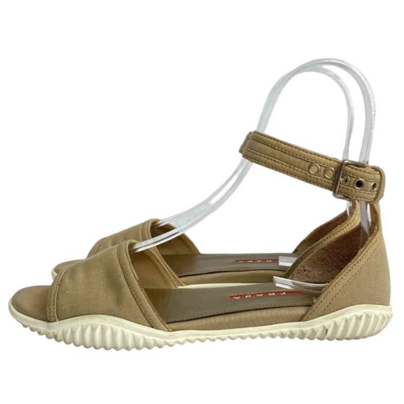 PRADA Sport Beige Donna Gabardine Canvas Ankle Strap Flat Sandals, Size 37