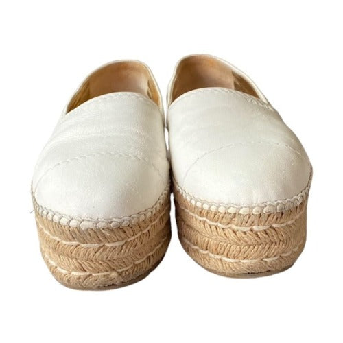 PRADA White Leather Platform Espadrille Flats, Size 37