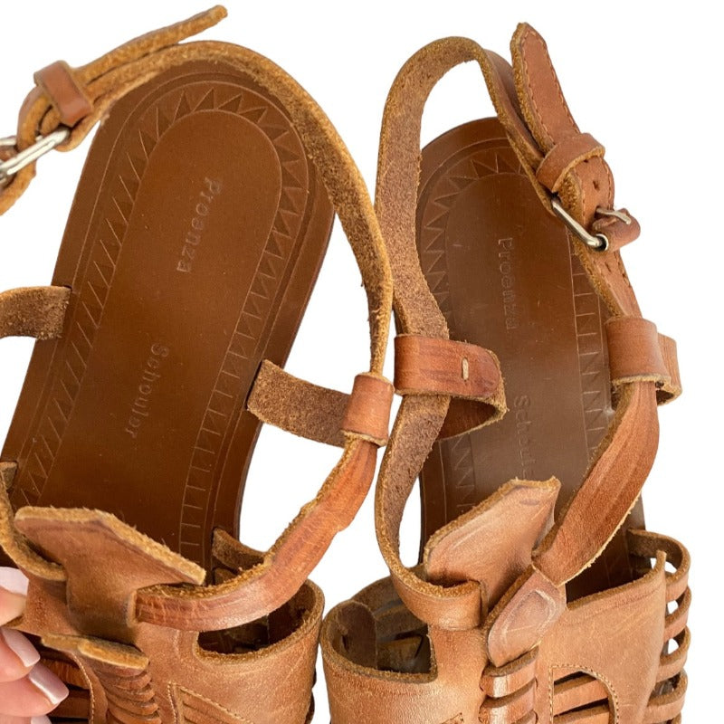 PROENZA SCHOULER Brown Woven Leather Flat Gladiator Sandals, Size 37