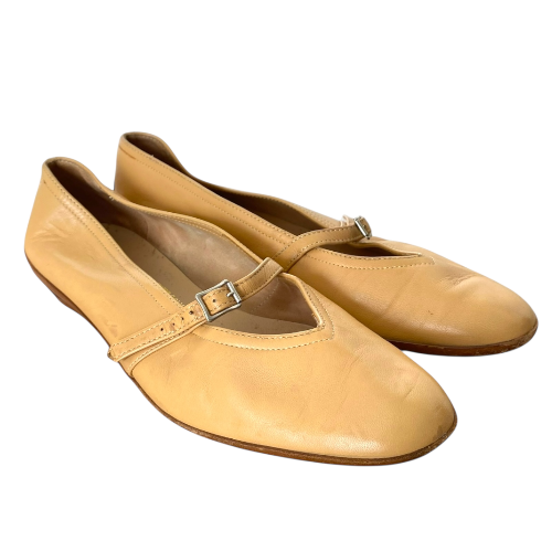 SALVATORE FERRAGAMO Audrey Beige Leather Ballet Flats, Size 35.5