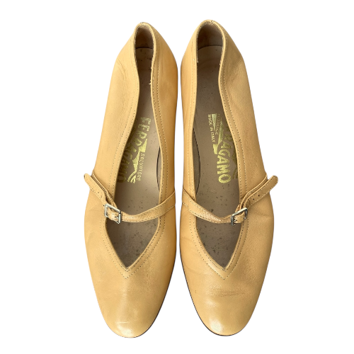 SALVATORE FERRAGAMO Audrey Beige Leather Ballet Flats, Size 35.5