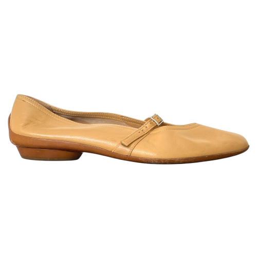 SALVATORE FERRAGAMO Audrey Beige Leather Ballet Flats, Size 35.5
