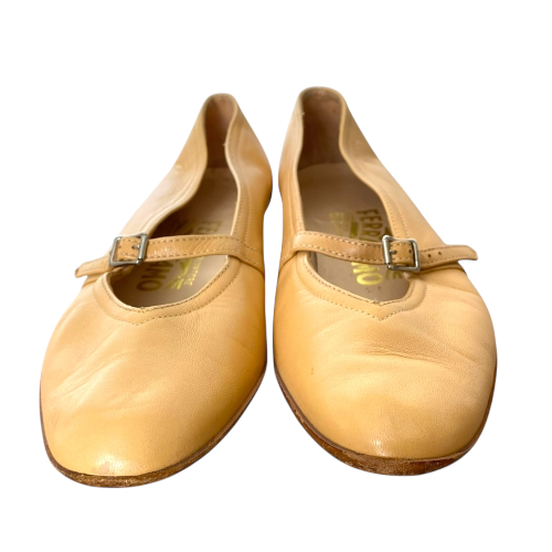 SALVATORE FERRAGAMO Audrey Beige Leather Ballet Flats, Size 35.5