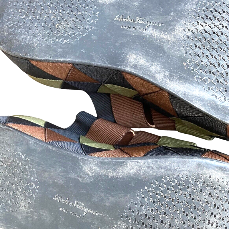 SALVATORE FERRAGAMO Elettra Camo Grosgrain Elasticated Platform Sandals, Size 40
