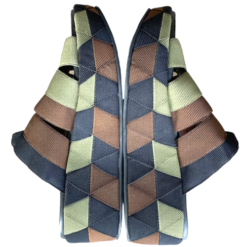 SALVATORE FERRAGAMO Elettra Camo Grosgrain Elasticated Platform Sandals, Size 40