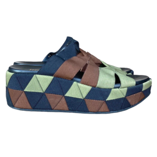 SALVATORE FERRAGAMO Elettra Camo Grosgrain Elasticated Platform Sandals, Size 40