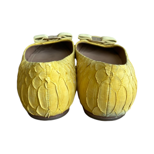 SALVATORE FERRAGAMO Yellow Python Suede Varina Ballet Flats, Size 36.5