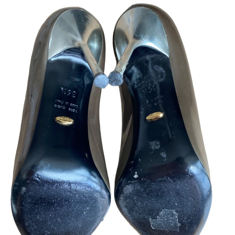 SERGIO ROSSI Gray Degrade Patent Leather Black Cap Toe Silver Heel Pumps, Size 36