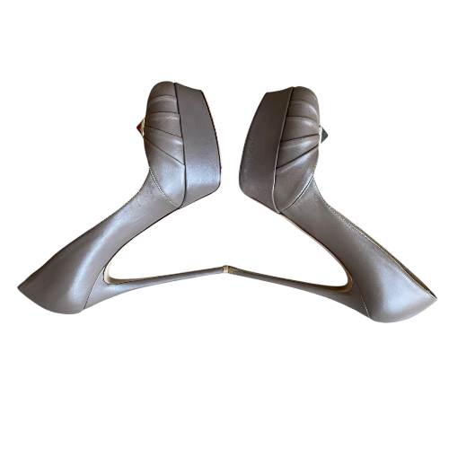 VALENTINO Brown Taupe Leather Rockstud Pleated Platform Pumps, Size 39