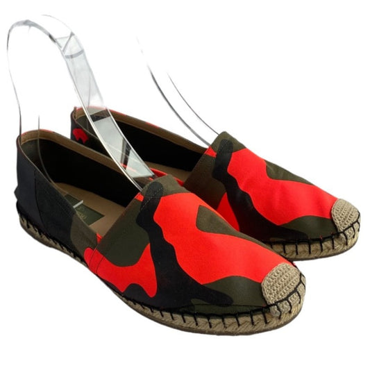 NEW VALENTINO GARAVANI Orange Camouflage Canvas Flat Espadrilles, Size 38