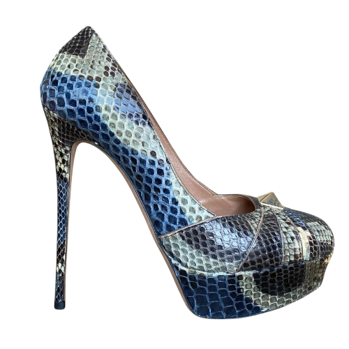 VALENTINO Multicolor Python Rockstud Round Toe Platform Pumps, Size 39