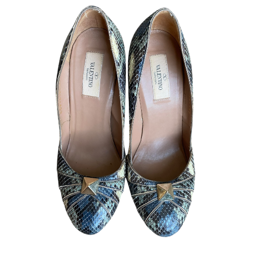 VALENTINO Multicolor Python Rockstud Round Toe Platform Pumps, Size 39