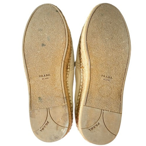 PRADA White Leather Platform Espadrille Flats, Size 37