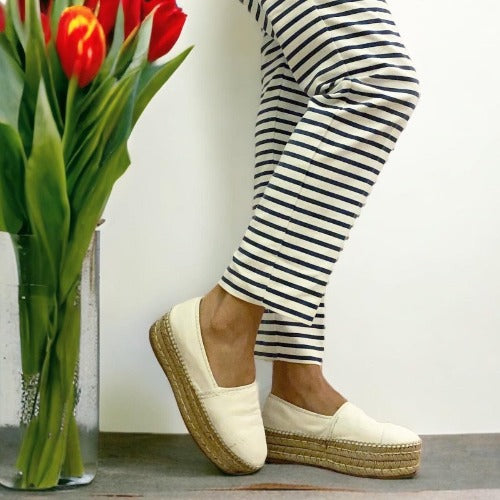 PRADA White Leather Platform Espadrille Flats, Size 37