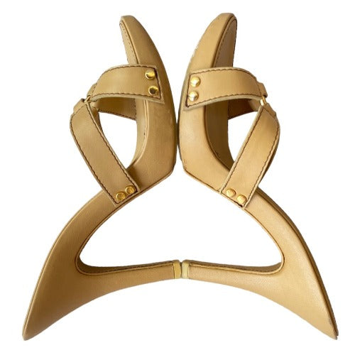 GIUSEPPE ZANOTTI Beige Leather Platform Heeled Slide Sandals, Size 36
