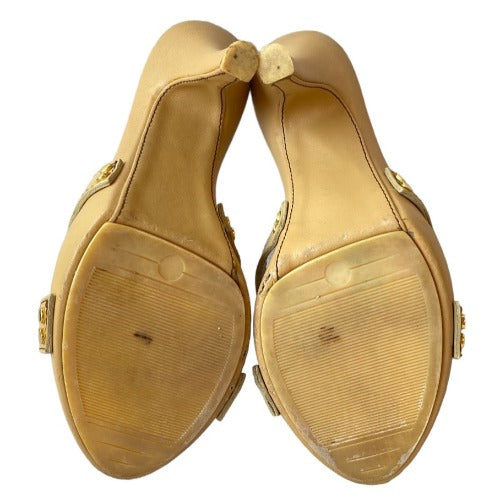 GIUSEPPE ZANOTTI Beige Leather Platform Heeled Slide Sandals, Size 36