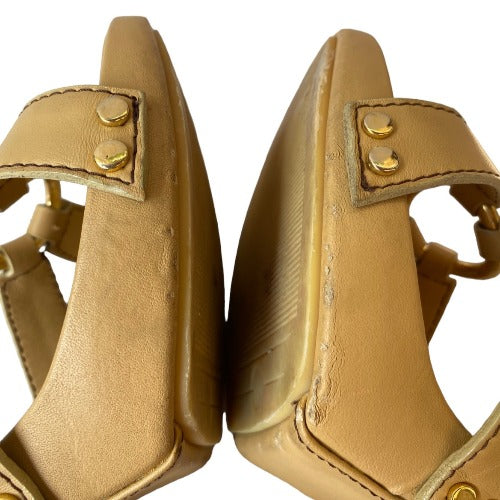 GIUSEPPE ZANOTTI Beige Leather Platform Heeled Slide Sandals, Size 36