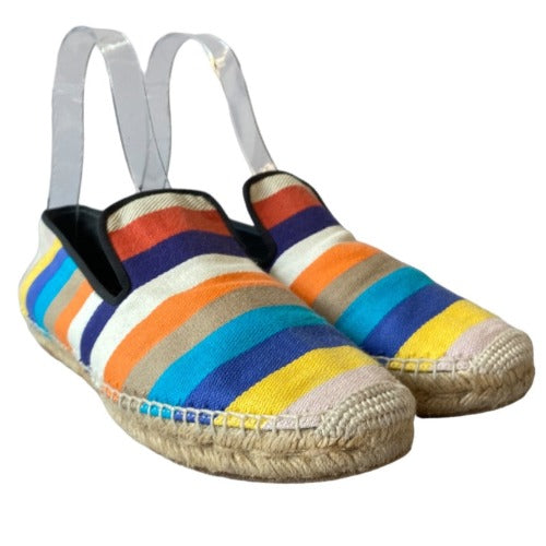 CELINE Phoebe Philo Multicolor Striped Canvas Espadrille Flats, Size 40